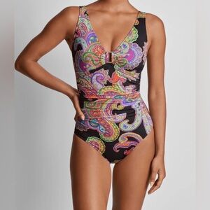 Lauren Ralph Lauren Paisley-Print Ruched One-Piece Swimwear